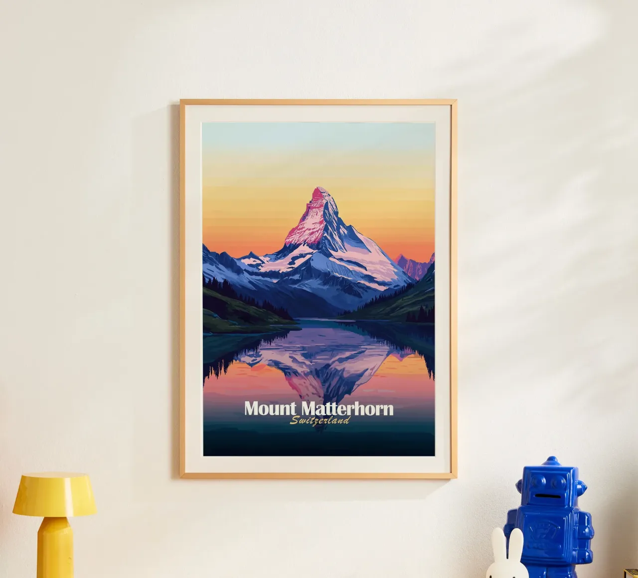 montagna Cervino lago di riflessione poster con telaio in legno da Kirsten C Nolan