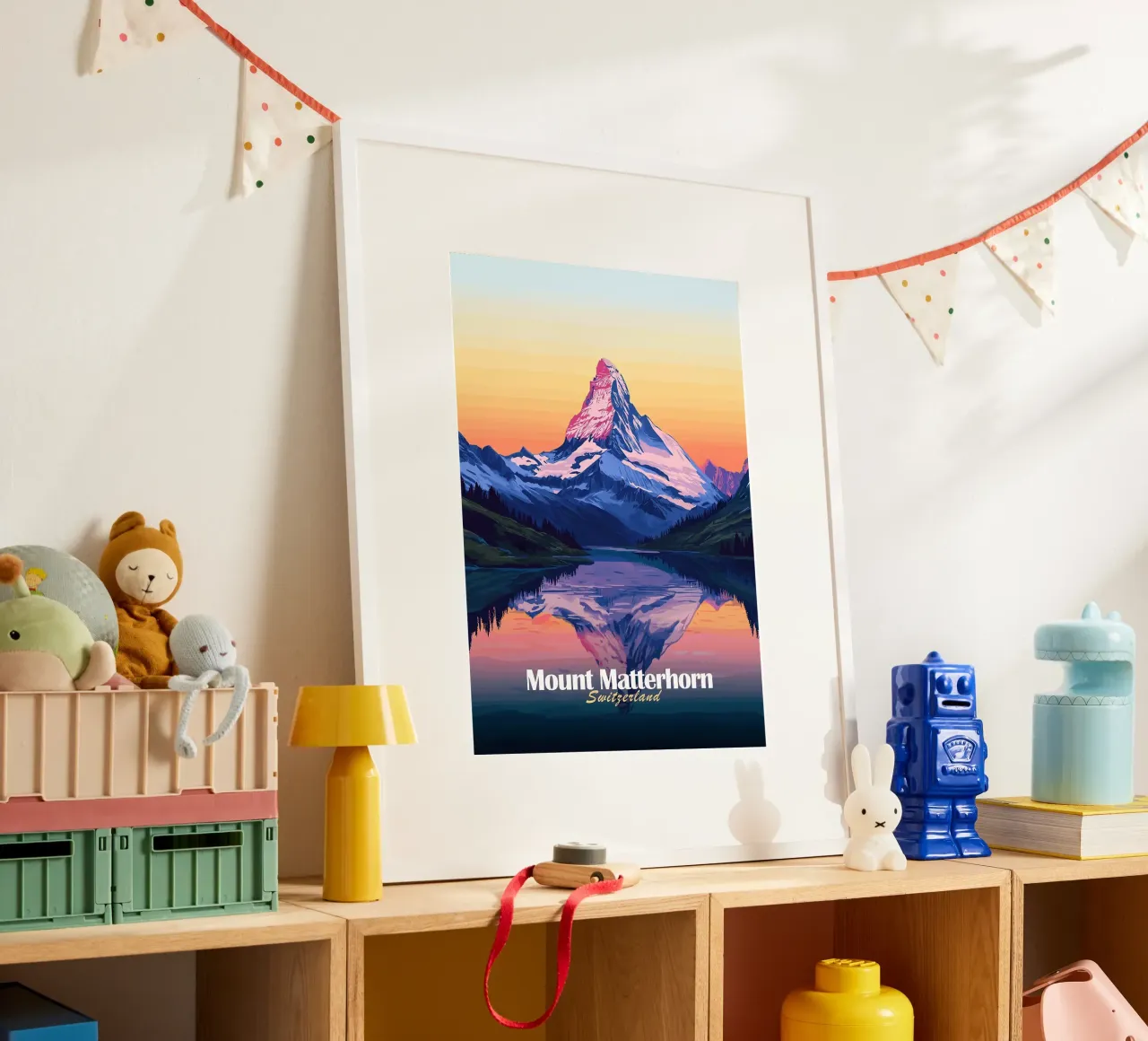 montagna Cervino lago di riflessione poster con telaio in legno da Kirsten C Nolan