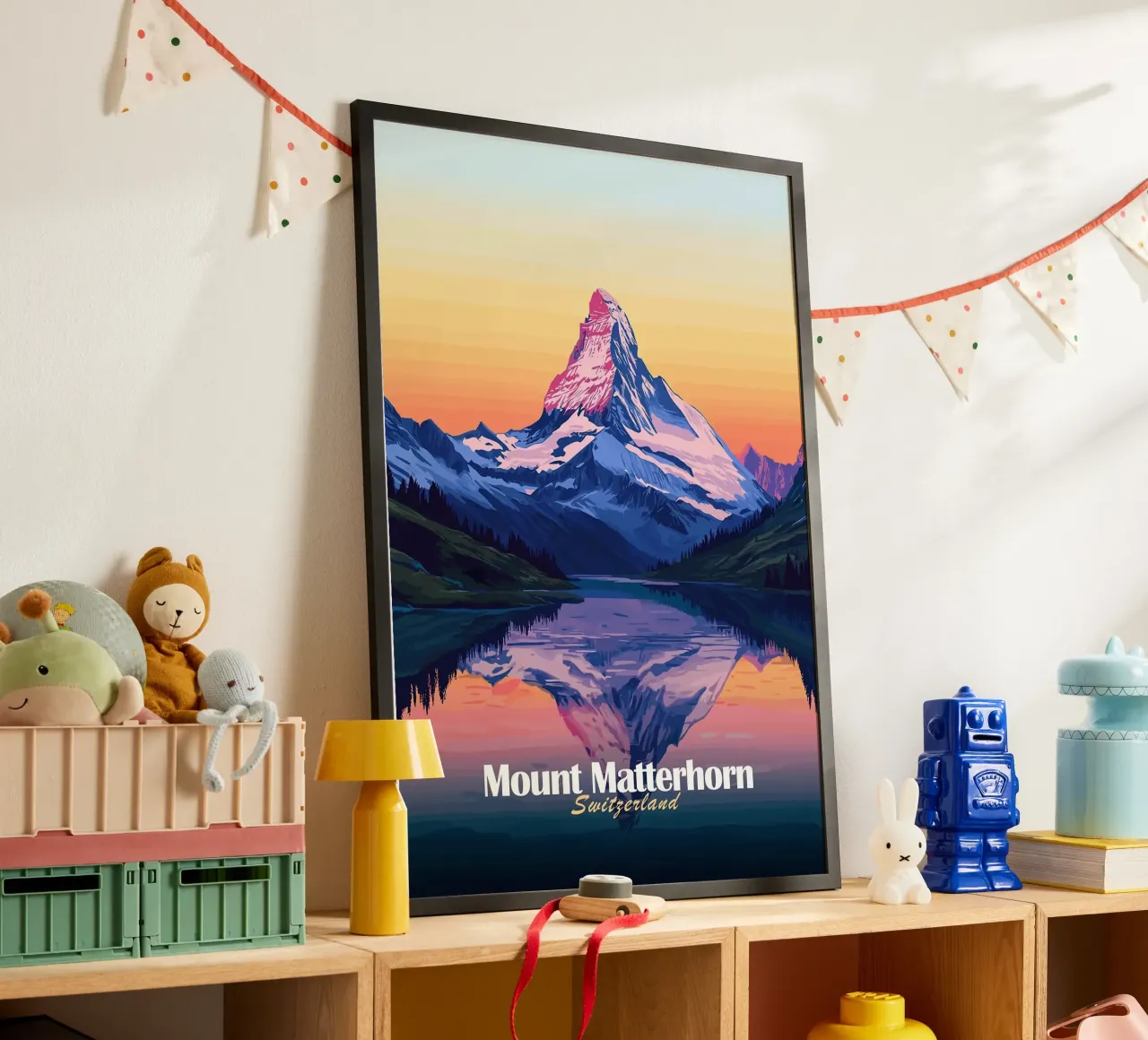 montagna Cervino lago di riflessione poster con telaio in legno da Kirsten C Nolan