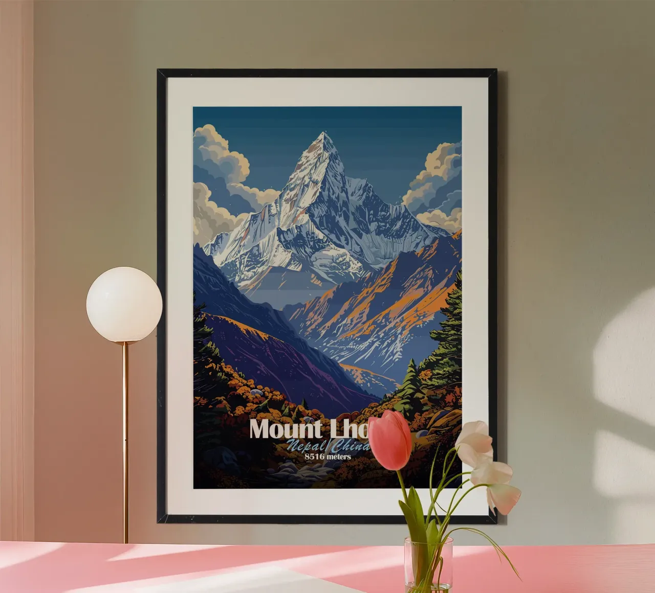 montagna cima neve Everest poster con telaio in legno da James Isaac Jackson