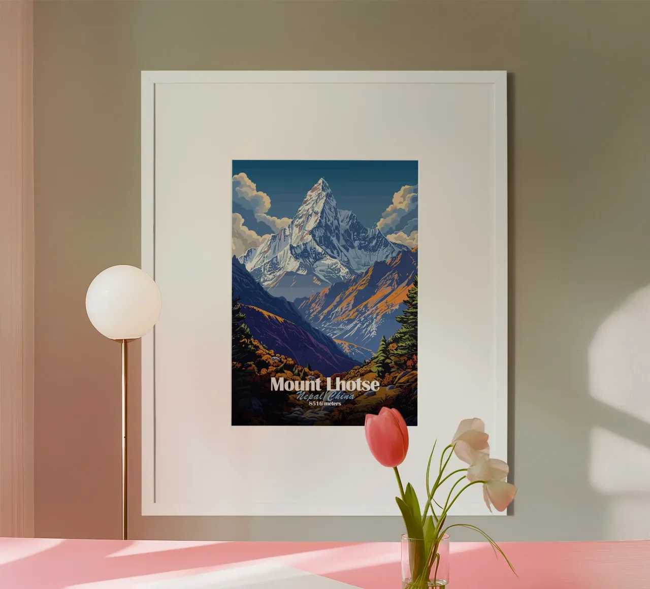 montagna cima neve Everest poster con telaio in legno da James Isaac Jackson