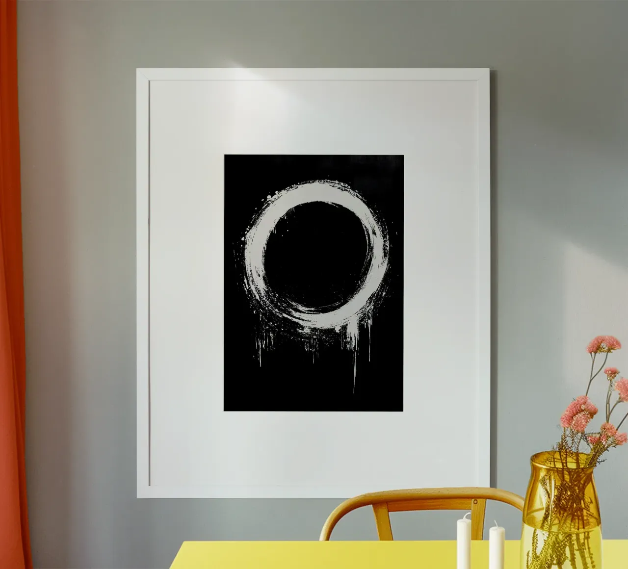 cerchio pennellata sfondo nero poster con telaio in alluminio da James Isaac Jackson