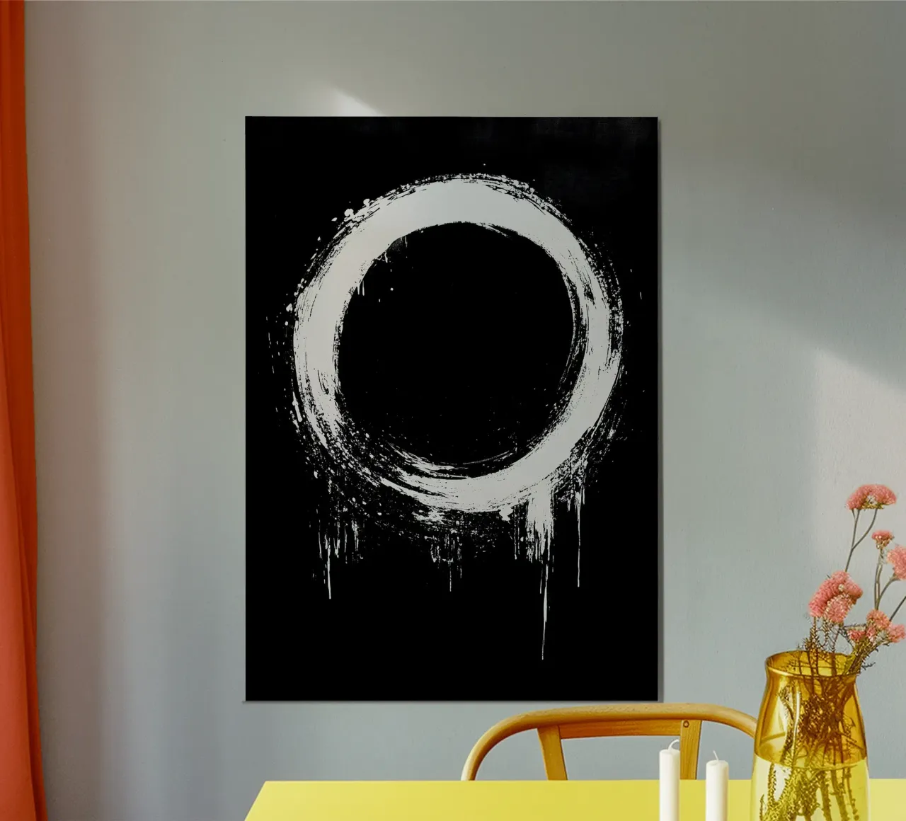 cerchio pennellata sfondo nero poster con telaio in alluminio da James Isaac Jackson