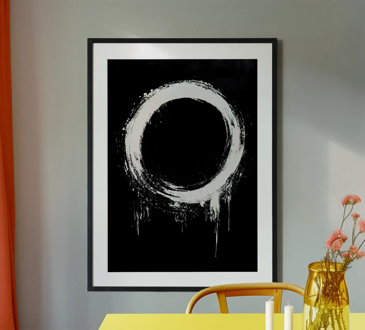 cerchio pennellata sfondo nero poster con telaio in alluminio da James Isaac Jackson