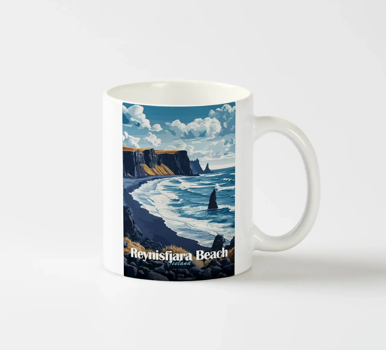 onde della spiaggia scogliere di sabbia nera tazza in ceramica da James Isaac Jackson