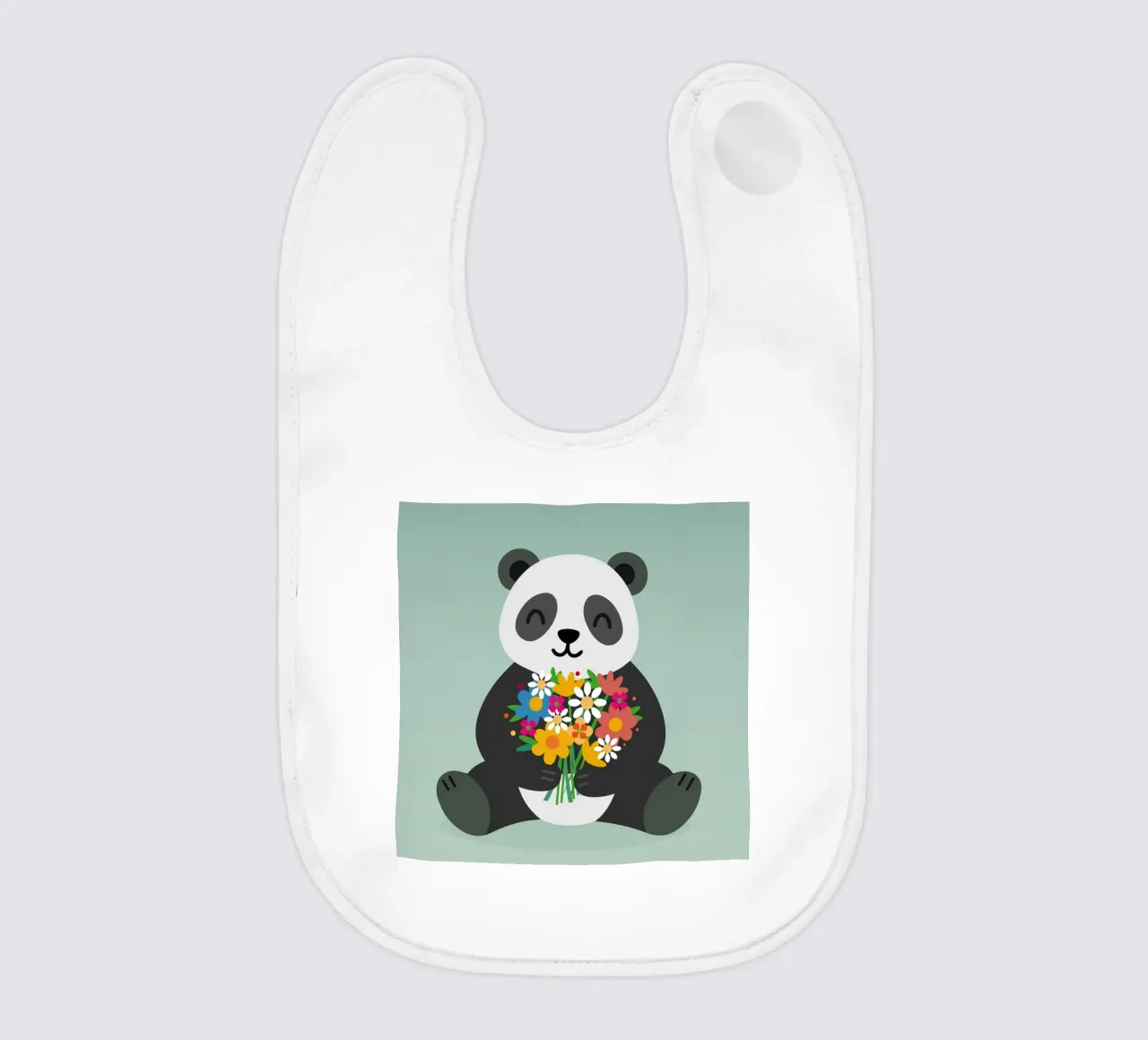 Allegro panda con bouquet di fiori - Grazioso motivo animale bavaglino da namosh