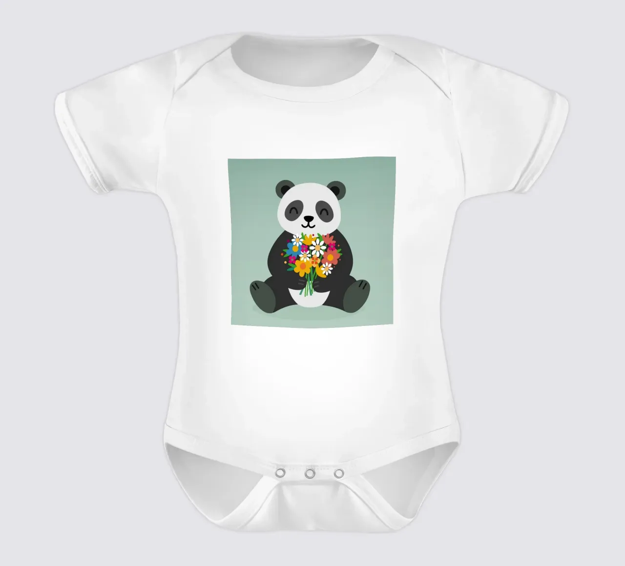 Panda joyeux avec un bouquet de fleurs - Motif animalier affectueux body bébé de namosh