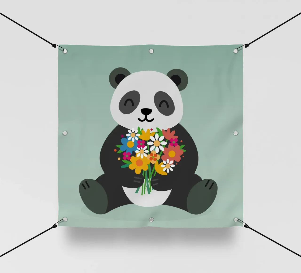 Allegro panda con bouquet di fiori - Grazioso motivo animale telo in pvc da namosh