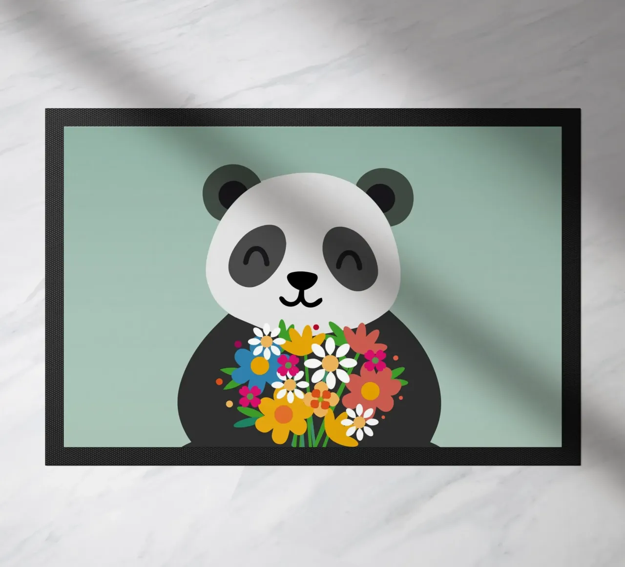 Allegro panda con bouquet di fiori - Grazioso motivo animale zerbino da namosh