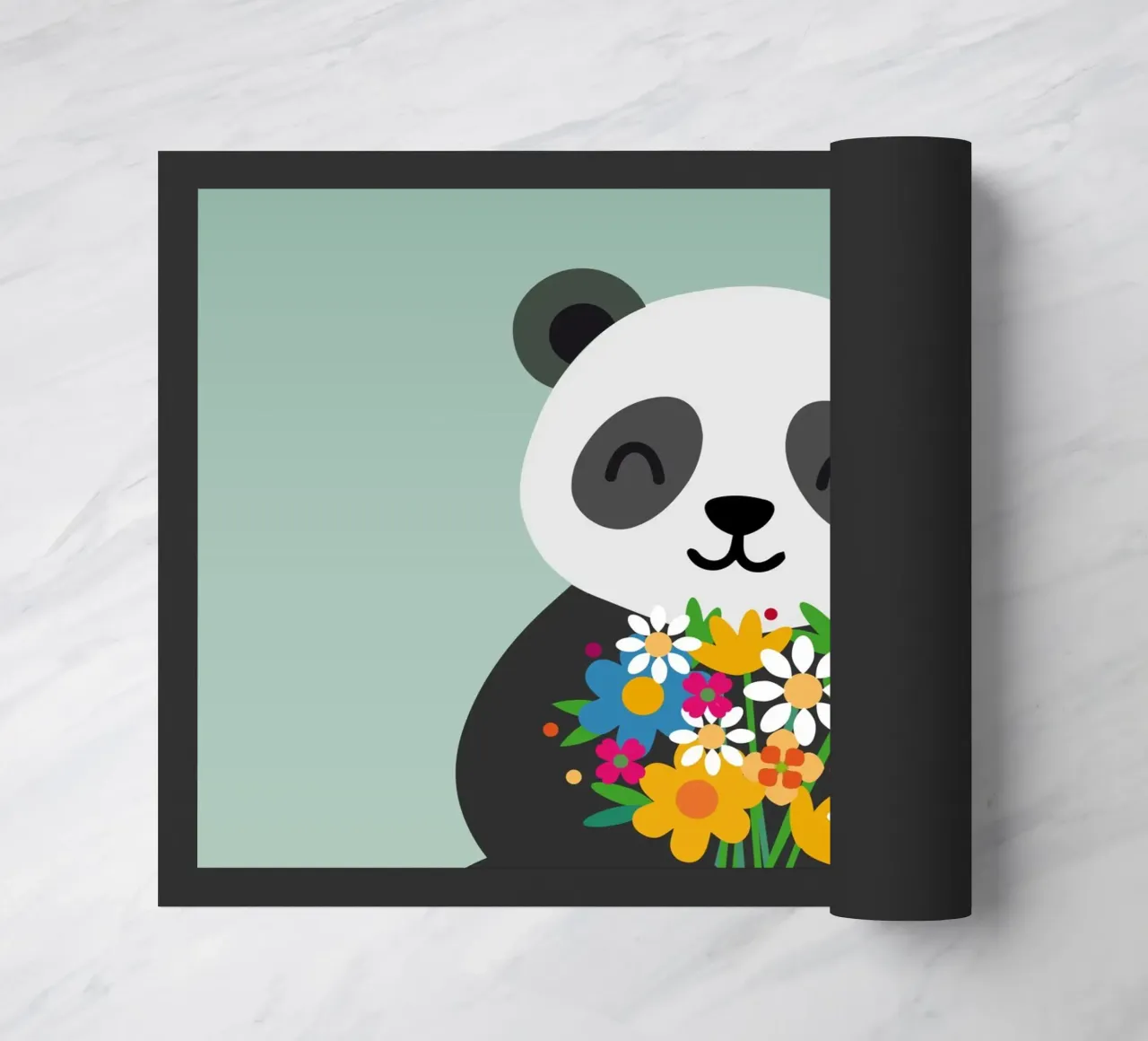 Allegro panda con bouquet di fiori - Grazioso motivo animale zerbino da namosh