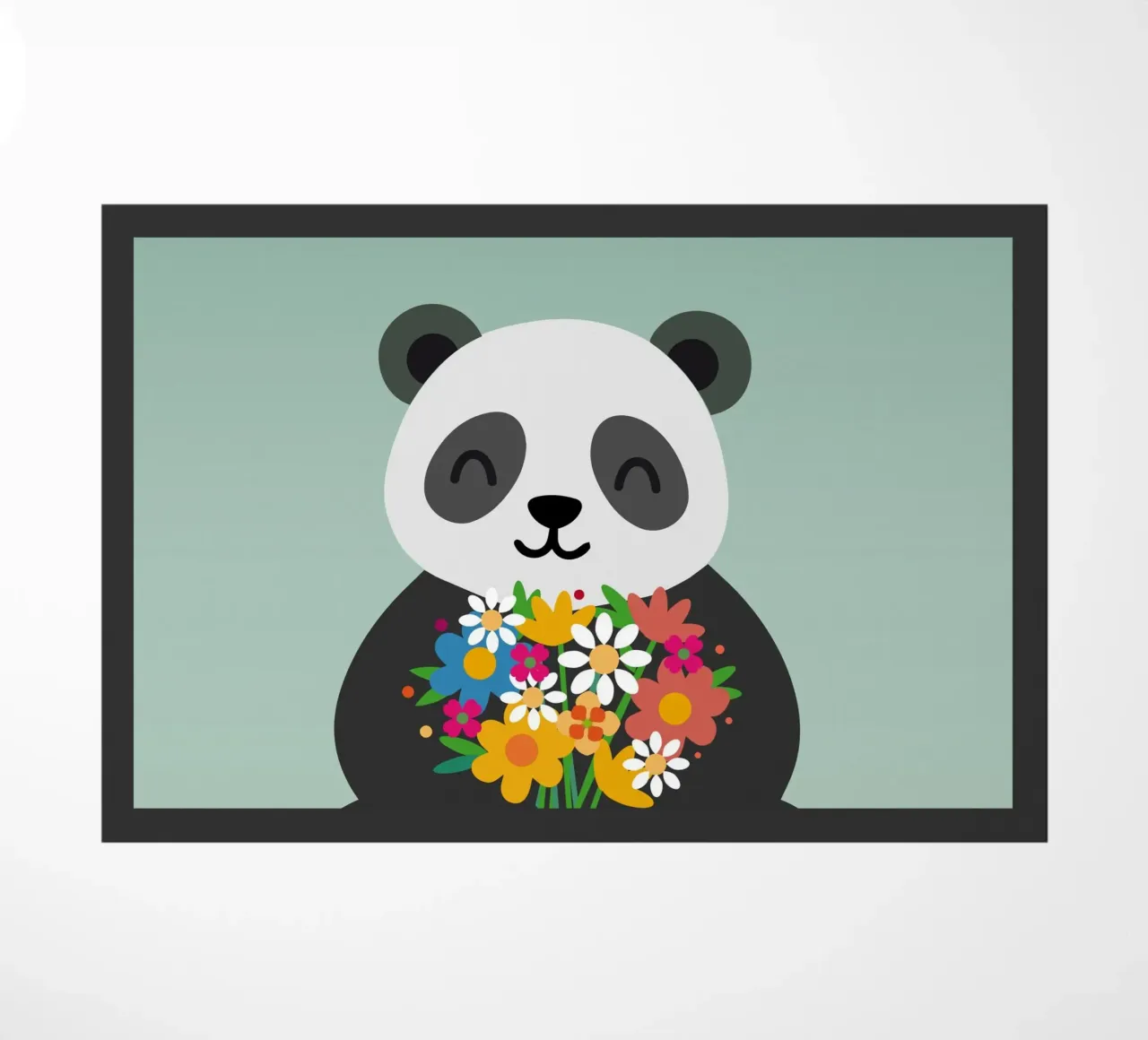 Allegro panda con bouquet di fiori - Grazioso motivo animale zerbino da namosh