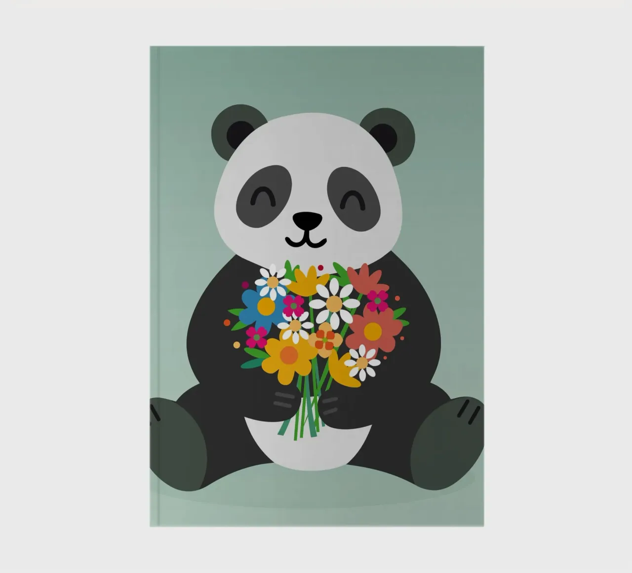 Panda joyeux avec un bouquet de fleurs - Motif animalier affectueux carnet de notes de namosh