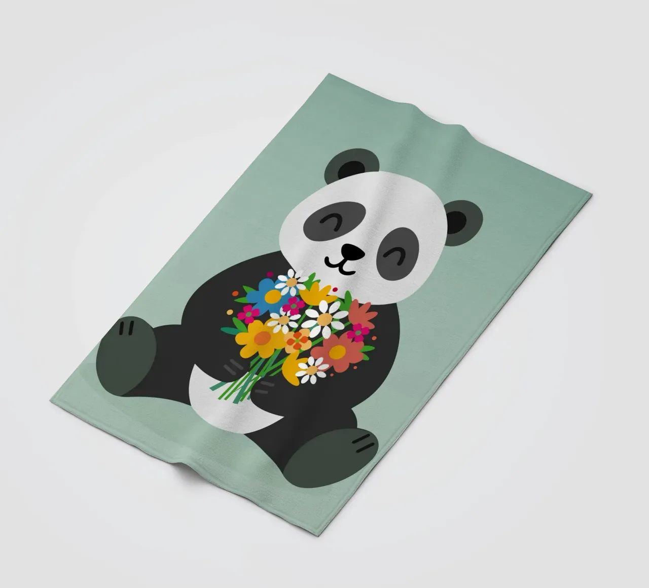 Allegro panda con bouquet di fiori - Grazioso motivo animale coperta in pile da namosh