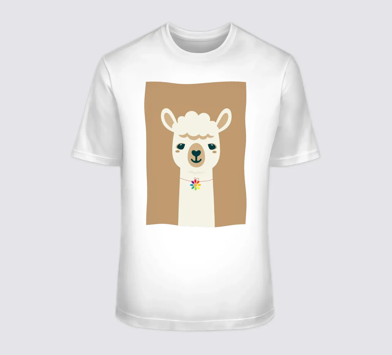 Charming alpaca with colourful flower necklace - Cheerful motif t-shirt by namosh