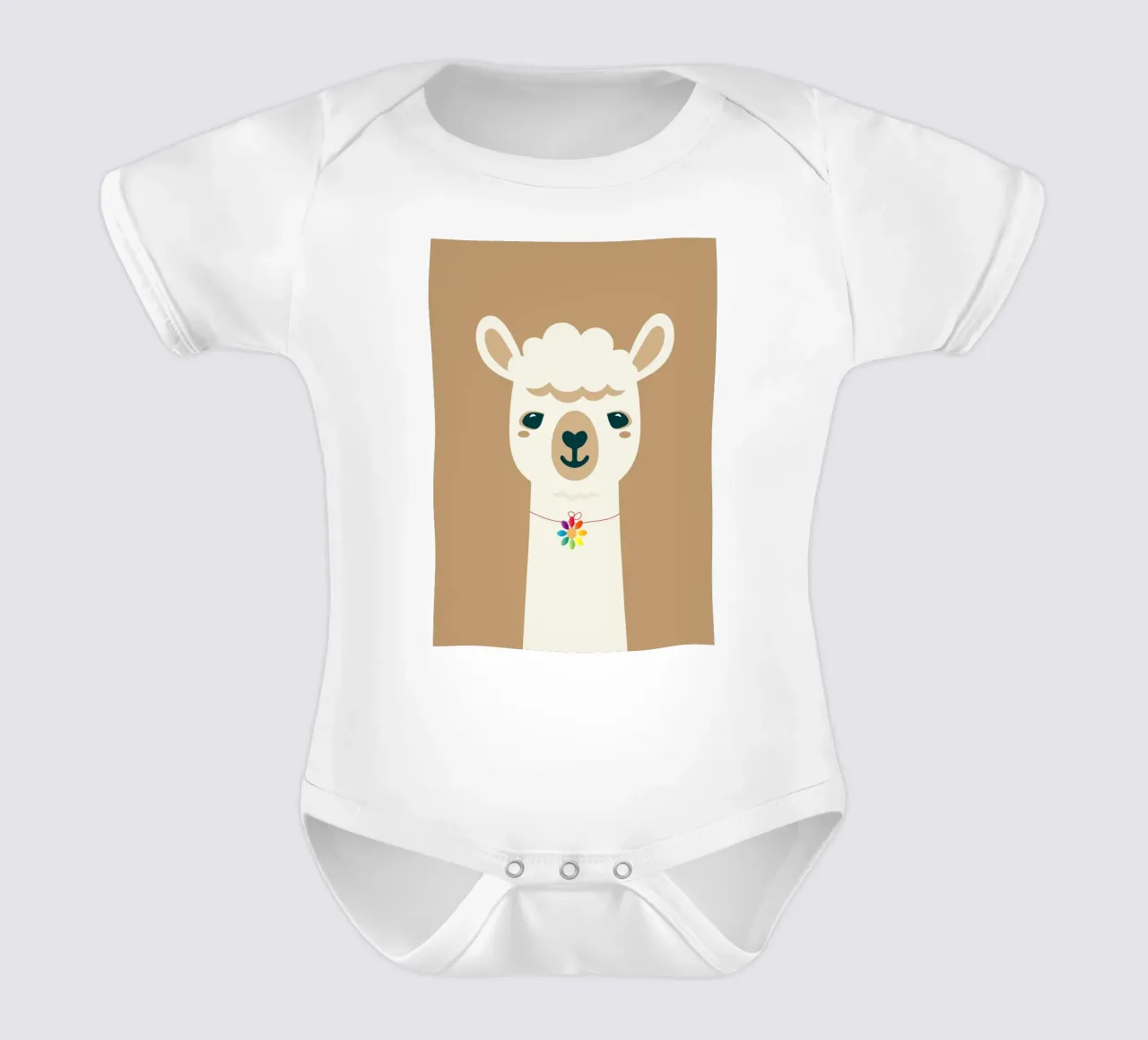 Charmant alpaga avec collier de fleurs multicolores - motif joyeux body bébé de namosh