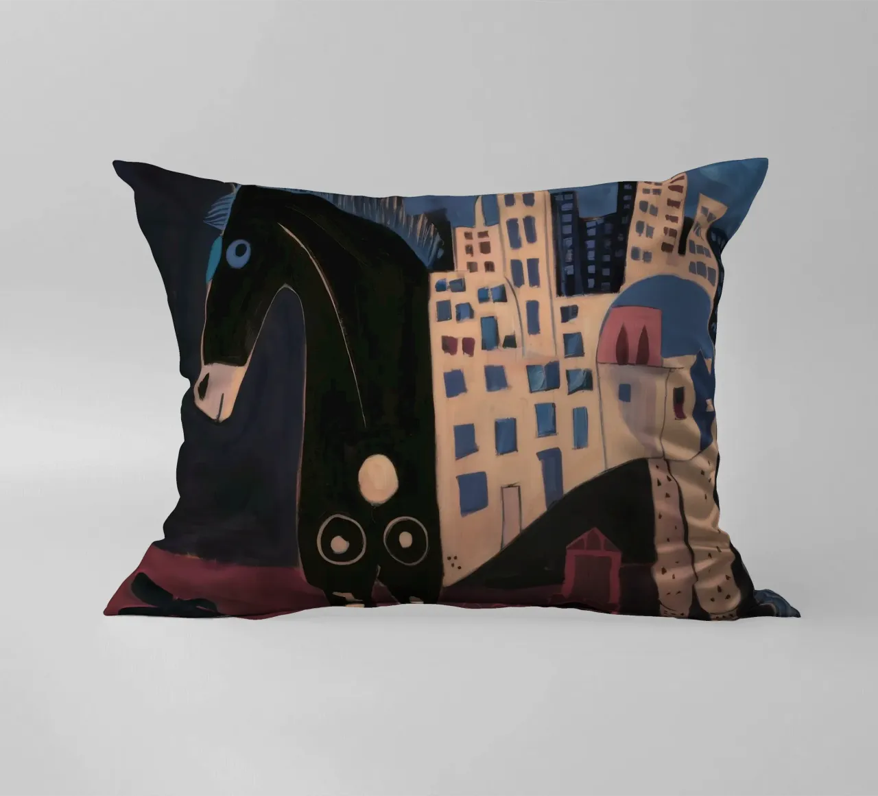 Surreal Urban Encounter decorative cushion by Lunar Templar
