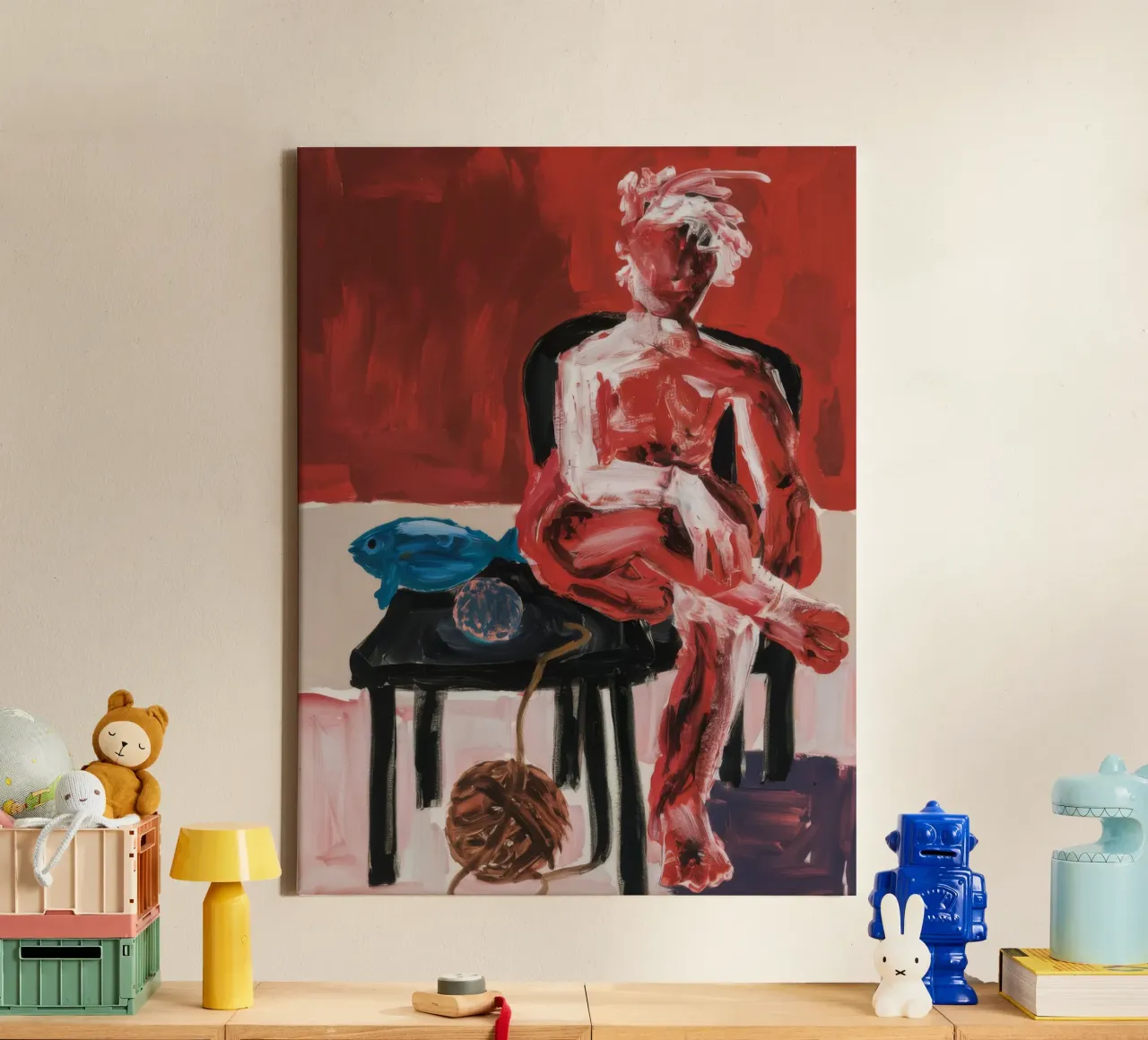 Expressive Red Figure canvas with Floater frame by Lunar Templar