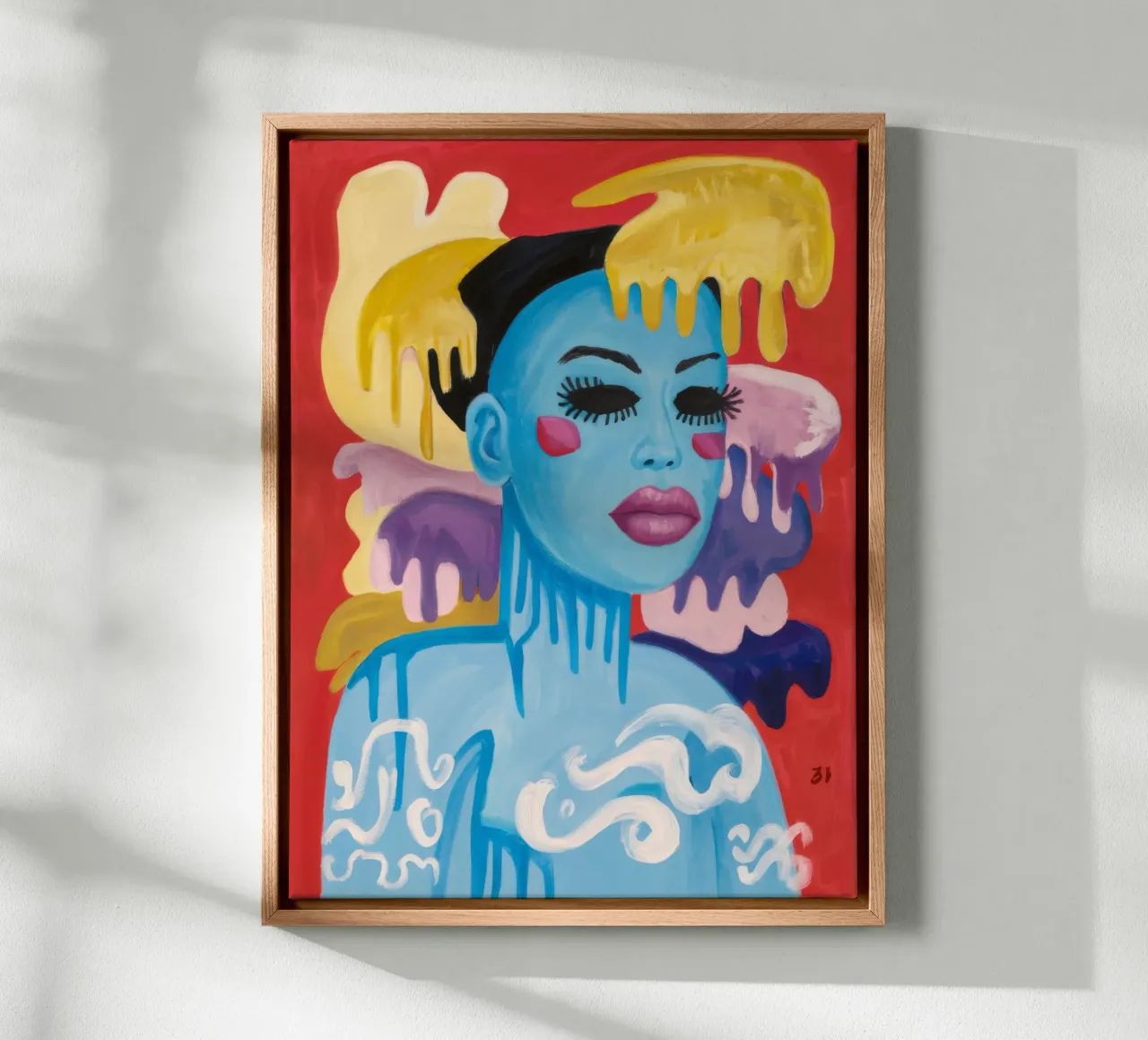 Levendig abstract portret canvas met Baklijst van Lunar Templar