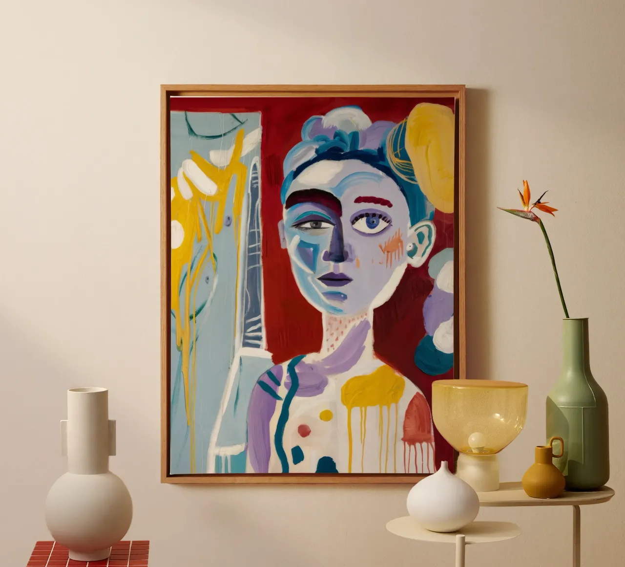 Visage abstrait coloré toile avec Caisse américaine de Lunar Templar