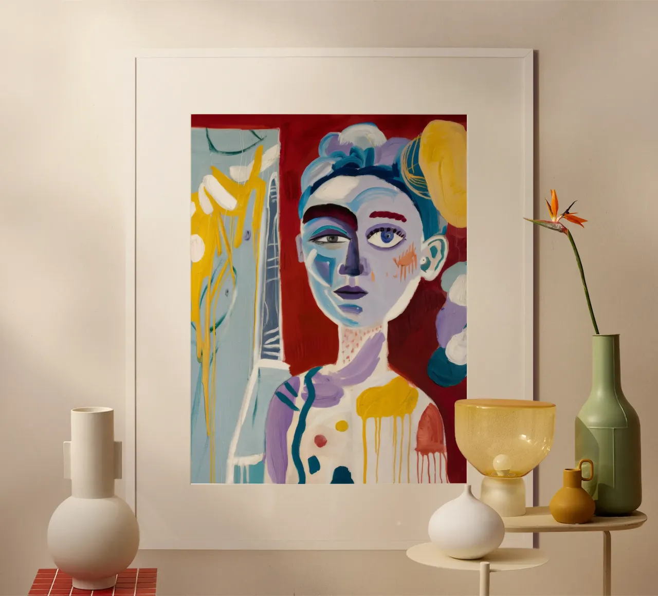 Kleurrijk abstract gezicht poster met kunststof frame van Lunar Templar