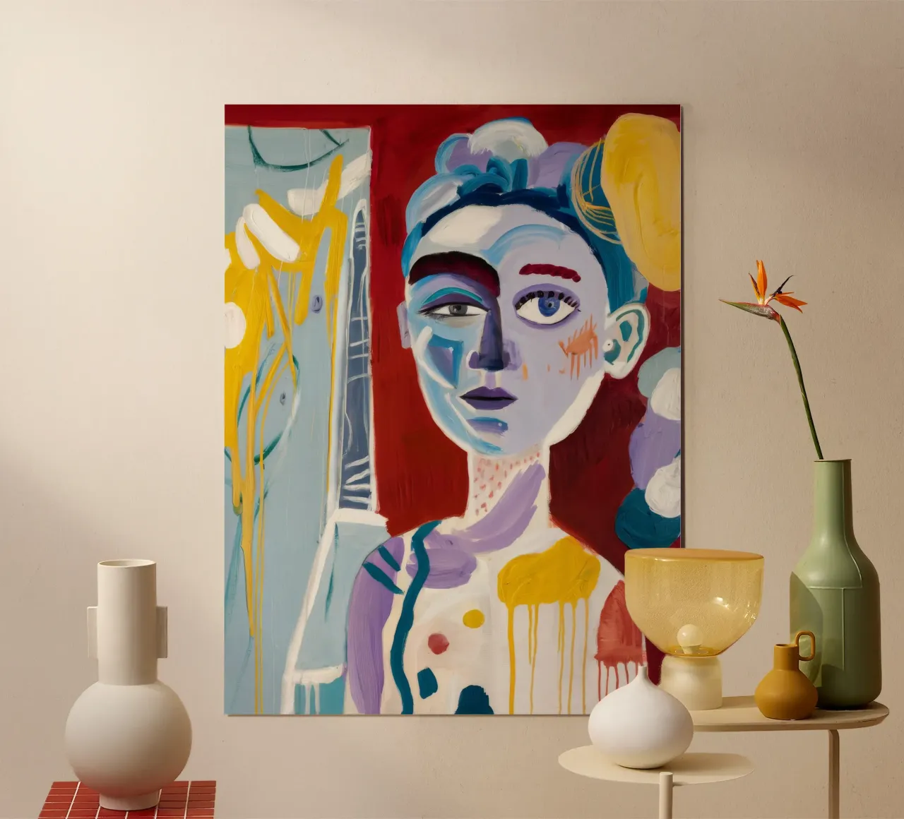 Kleurrijk abstract gezicht poster met kunststof frame van Lunar Templar