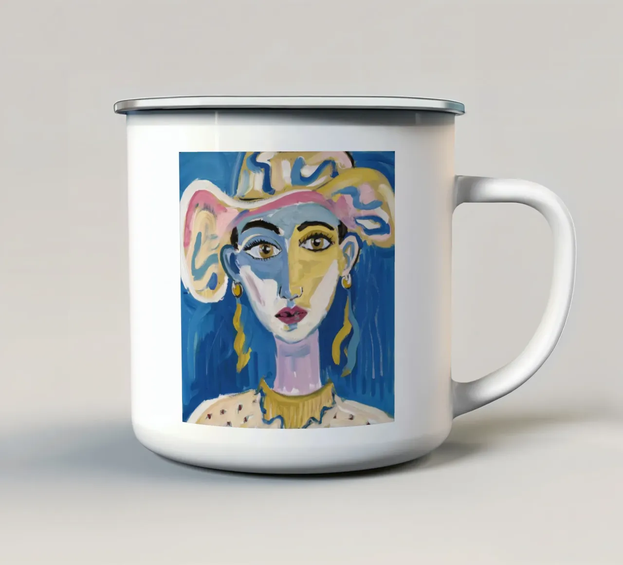 Ritratto astratto a pastello tazza in smalto da Lunar Templar