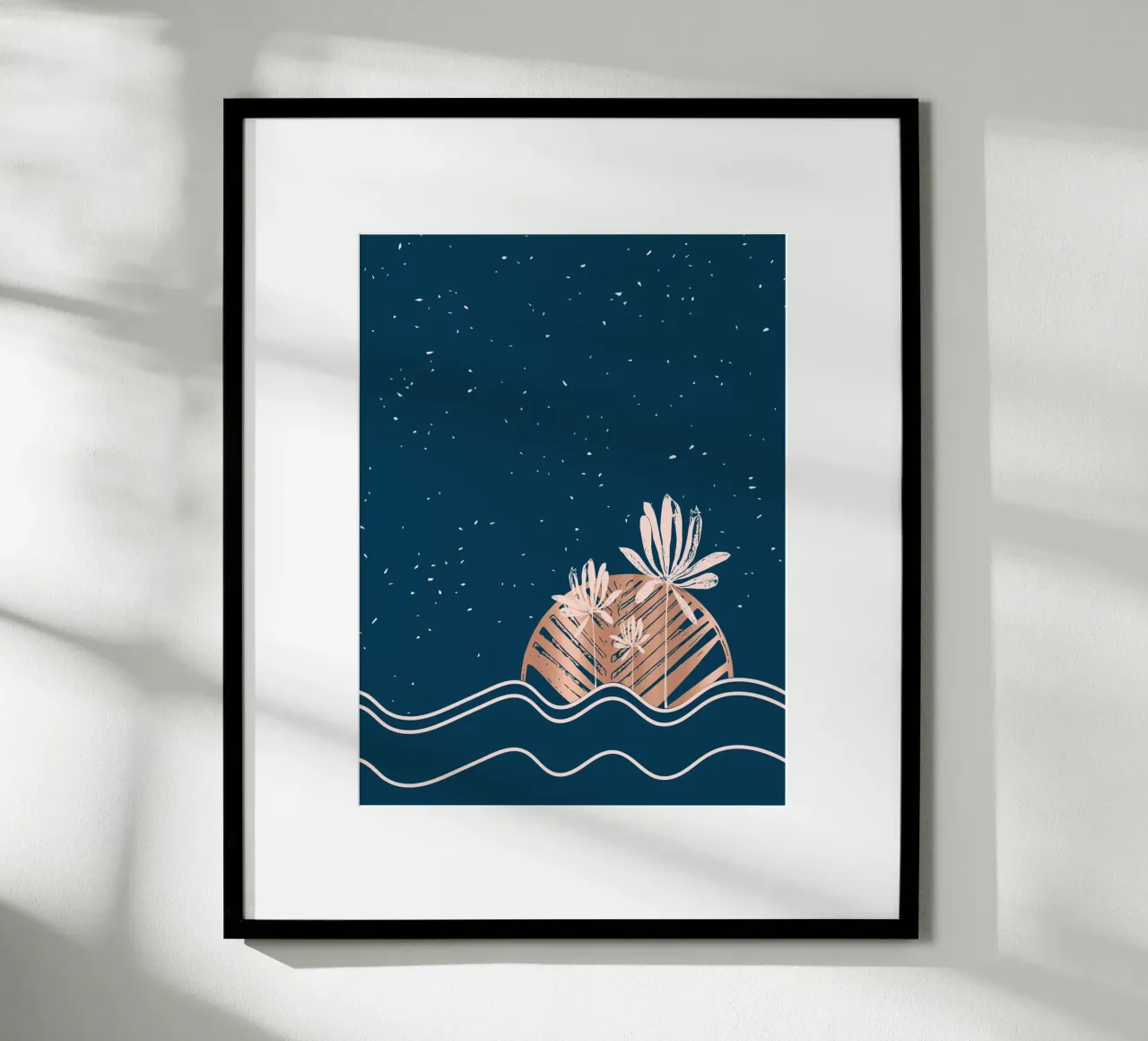 Insel Palme Illustration Urlaub Poster Insel Palmen Meer poster con telaio in legno da LIMITED EDITION LETTERS