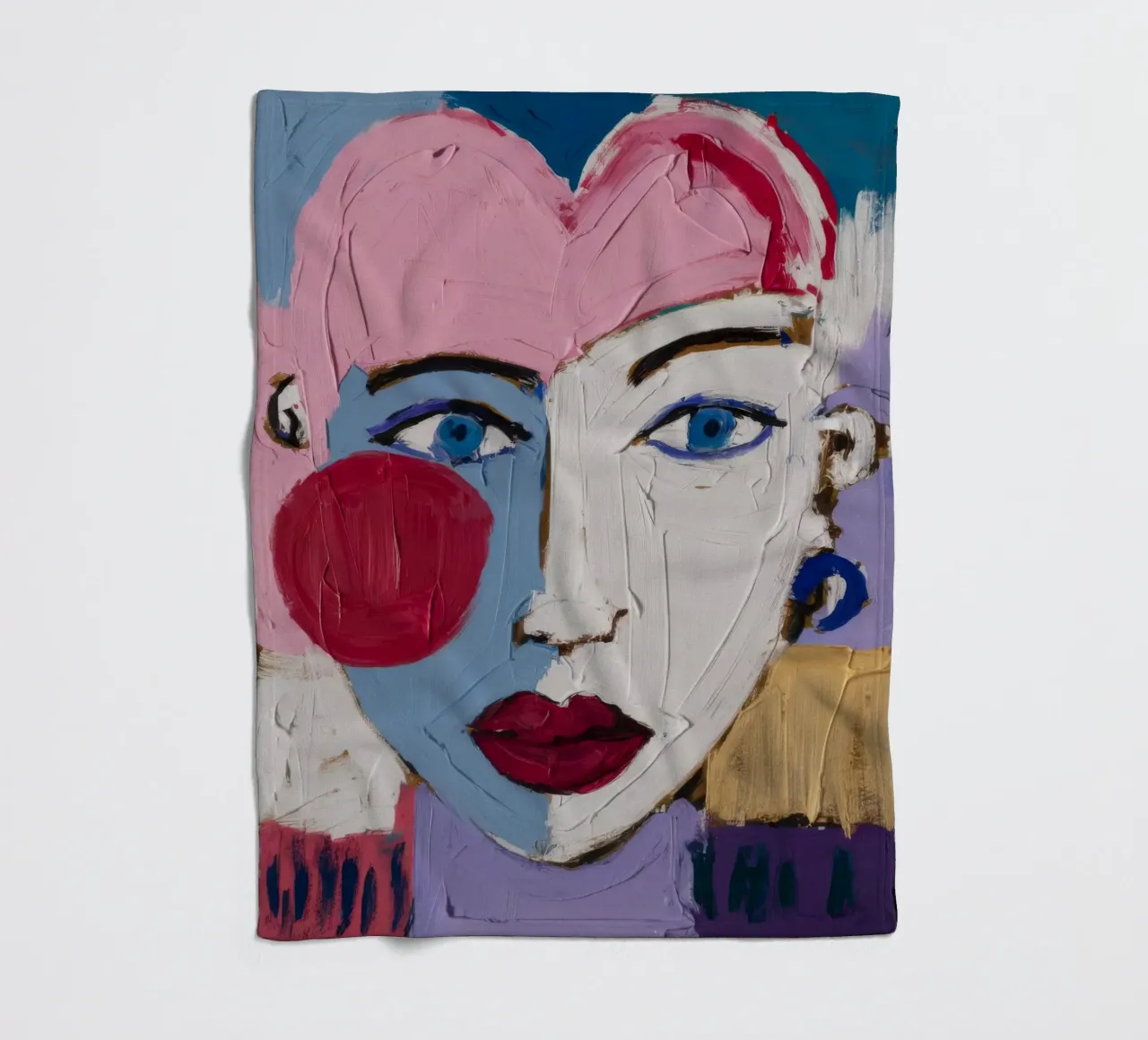 Vibrant Expressionist Face fleece blanket by Lunar Templar