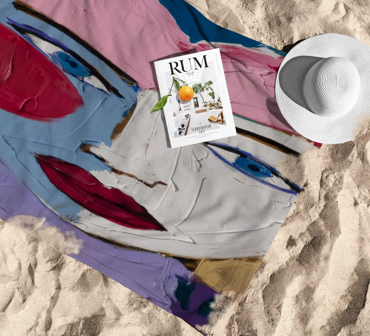 Vibrant Expressionist Face beach towel by Lunar Templar