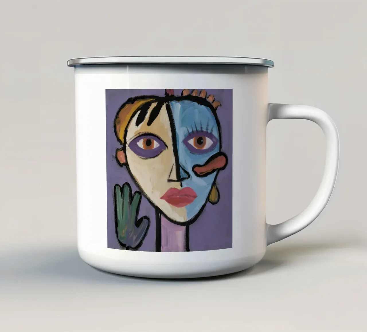 Ritratto astratto a due colori tazza in smalto da Lunar Templar