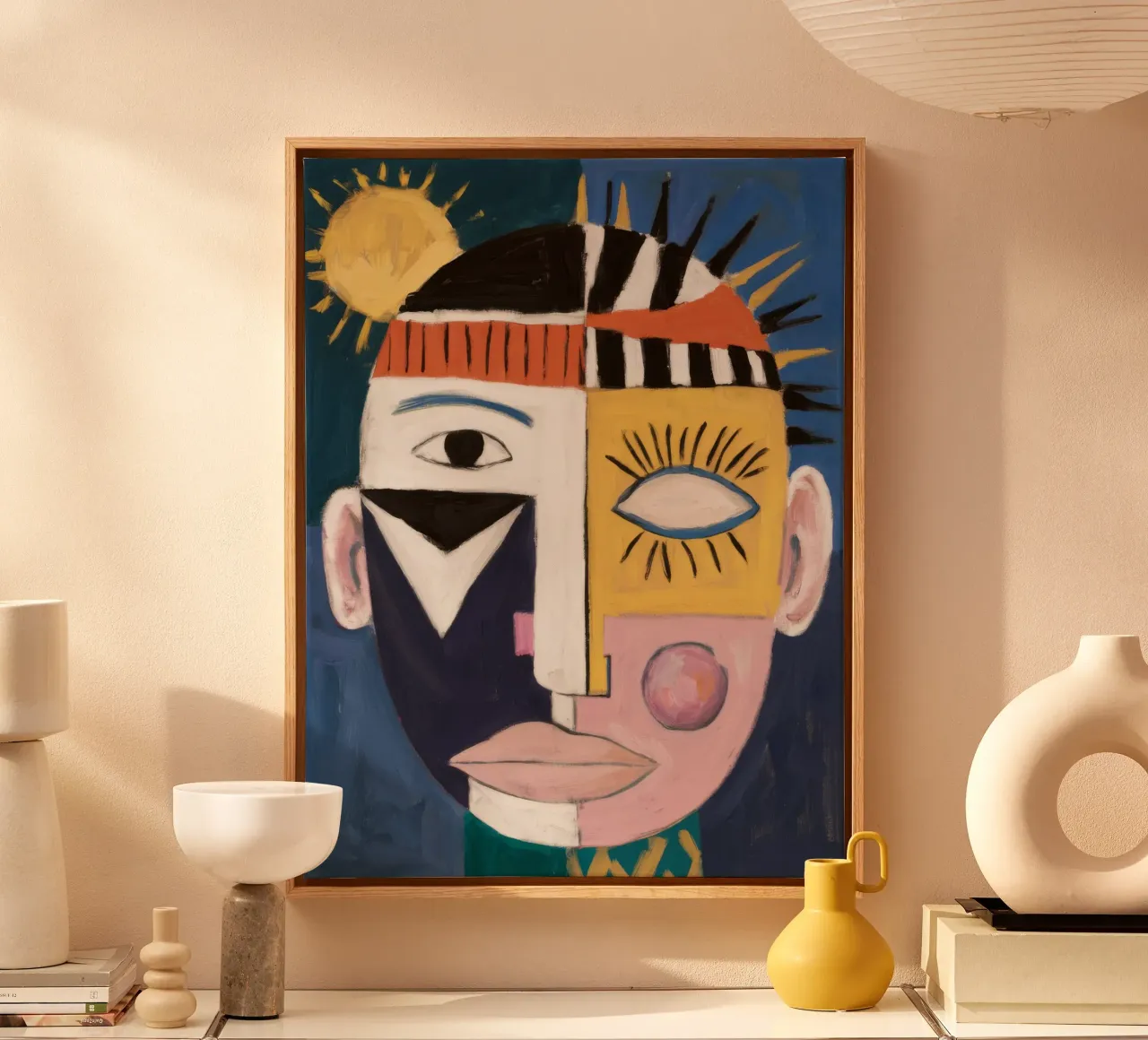 Kleurrijk abstract portret canvas met Baklijst van Lunar Templar