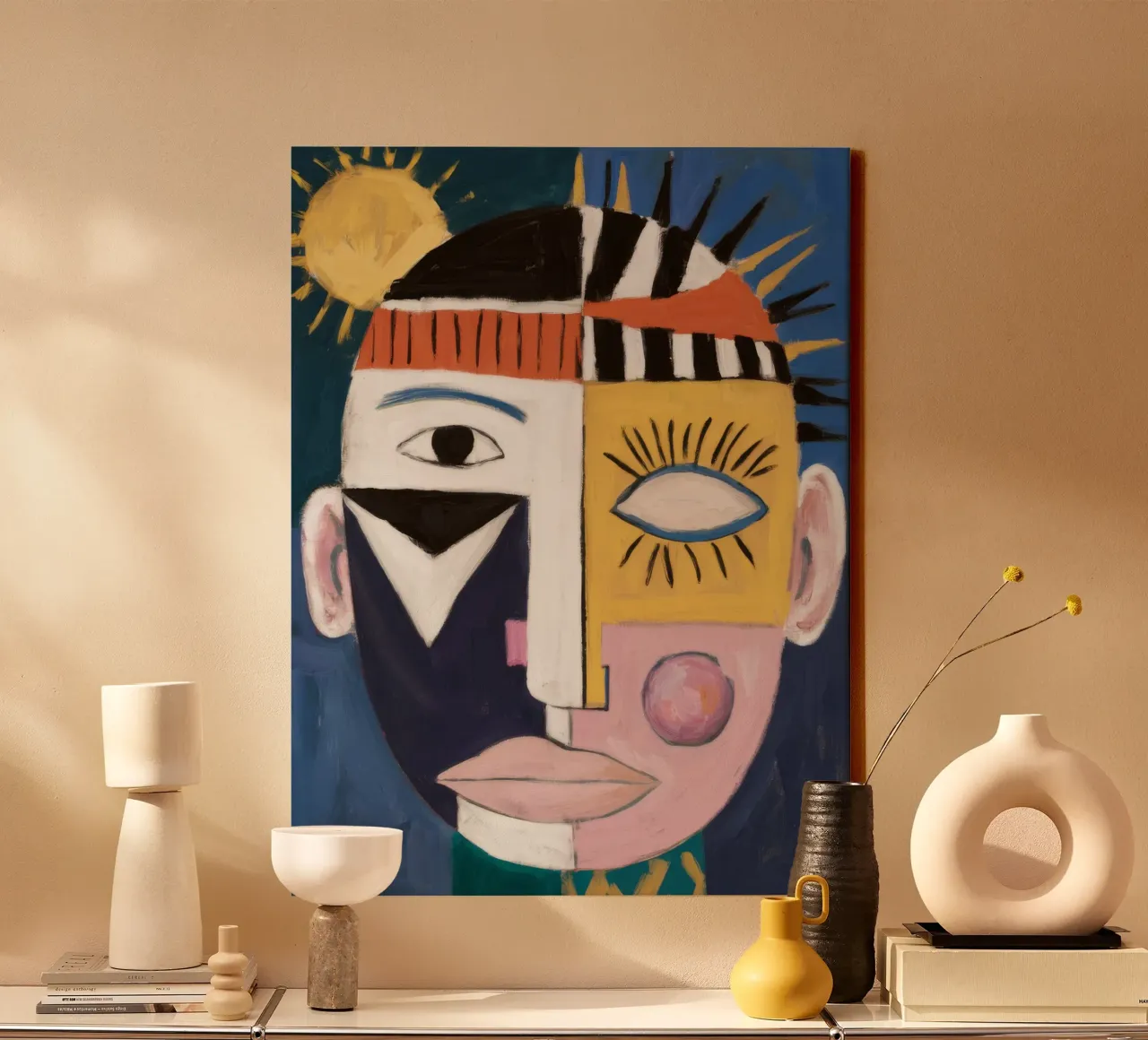 Kleurrijk abstract portret canvas met Baklijst van Lunar Templar