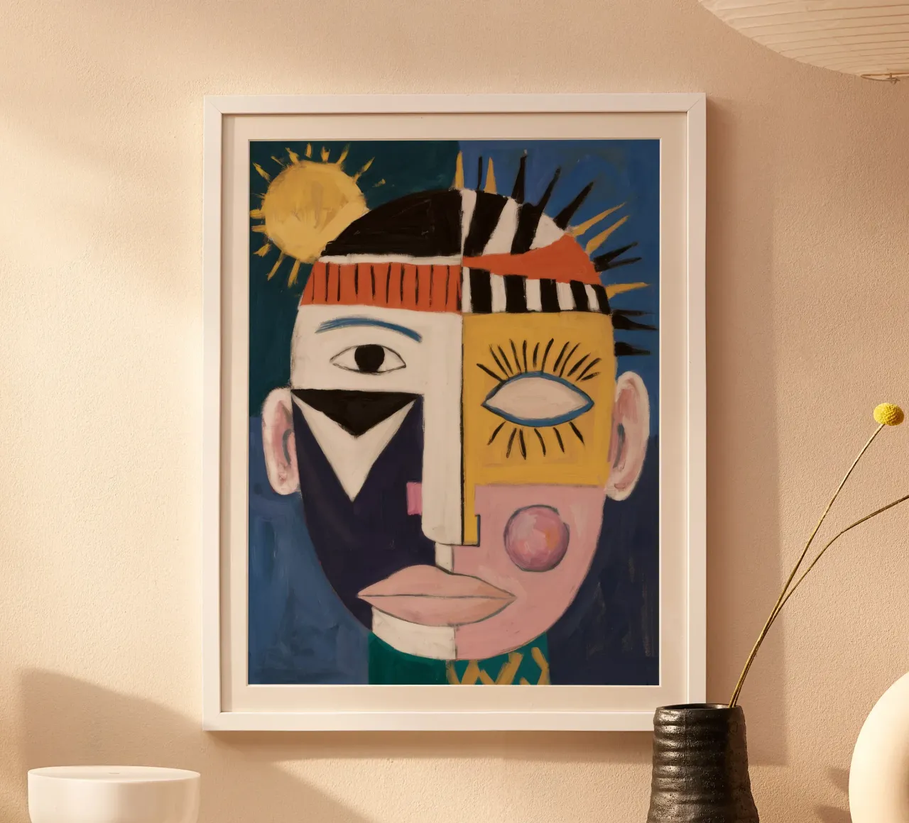 Portrait abstrait coloré poster avec cadre en bois de Lunar Templar