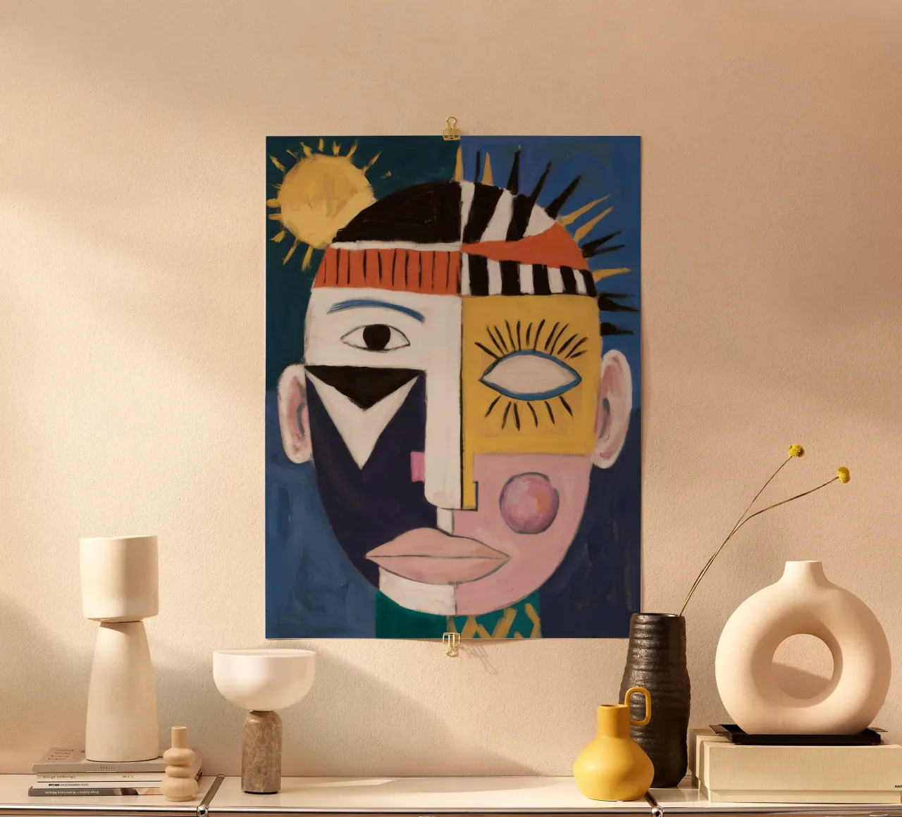 Portrait abstrait coloré poster avec cadre en bois de Lunar Templar
