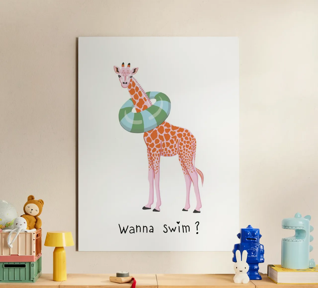 Wanna swim? Giraffe with float alluminio dibond da Vivdesign