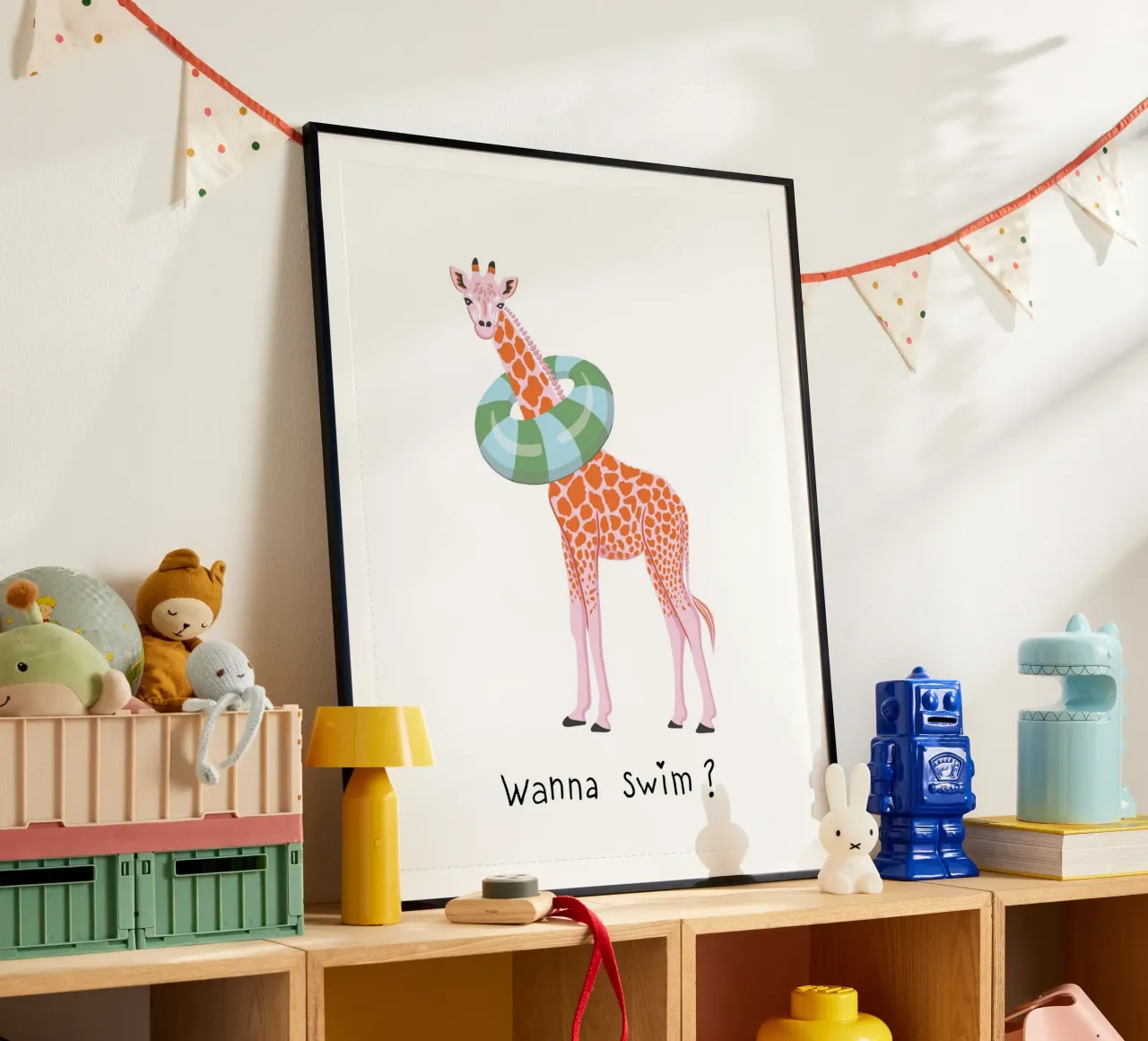 Wanna swim? Giraffe with float carta hahnemühle da Vivdesign