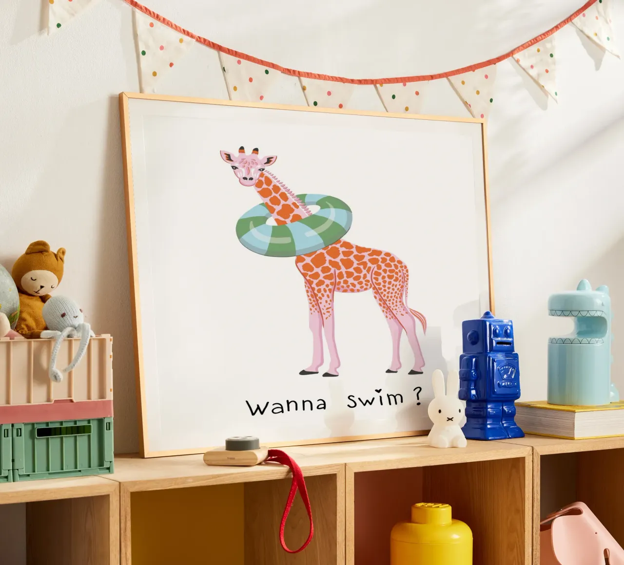 Wanna swim? Giraffe with float poster de Vivdesign