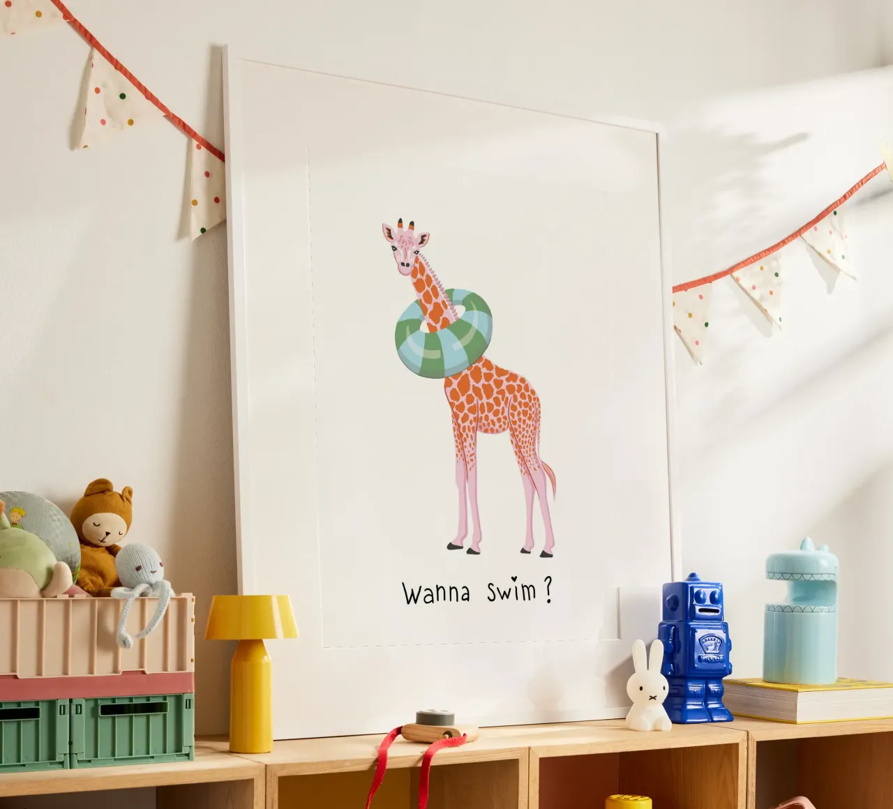 Wanna swim? Giraffe with float carta hahnemühle da Vivdesign