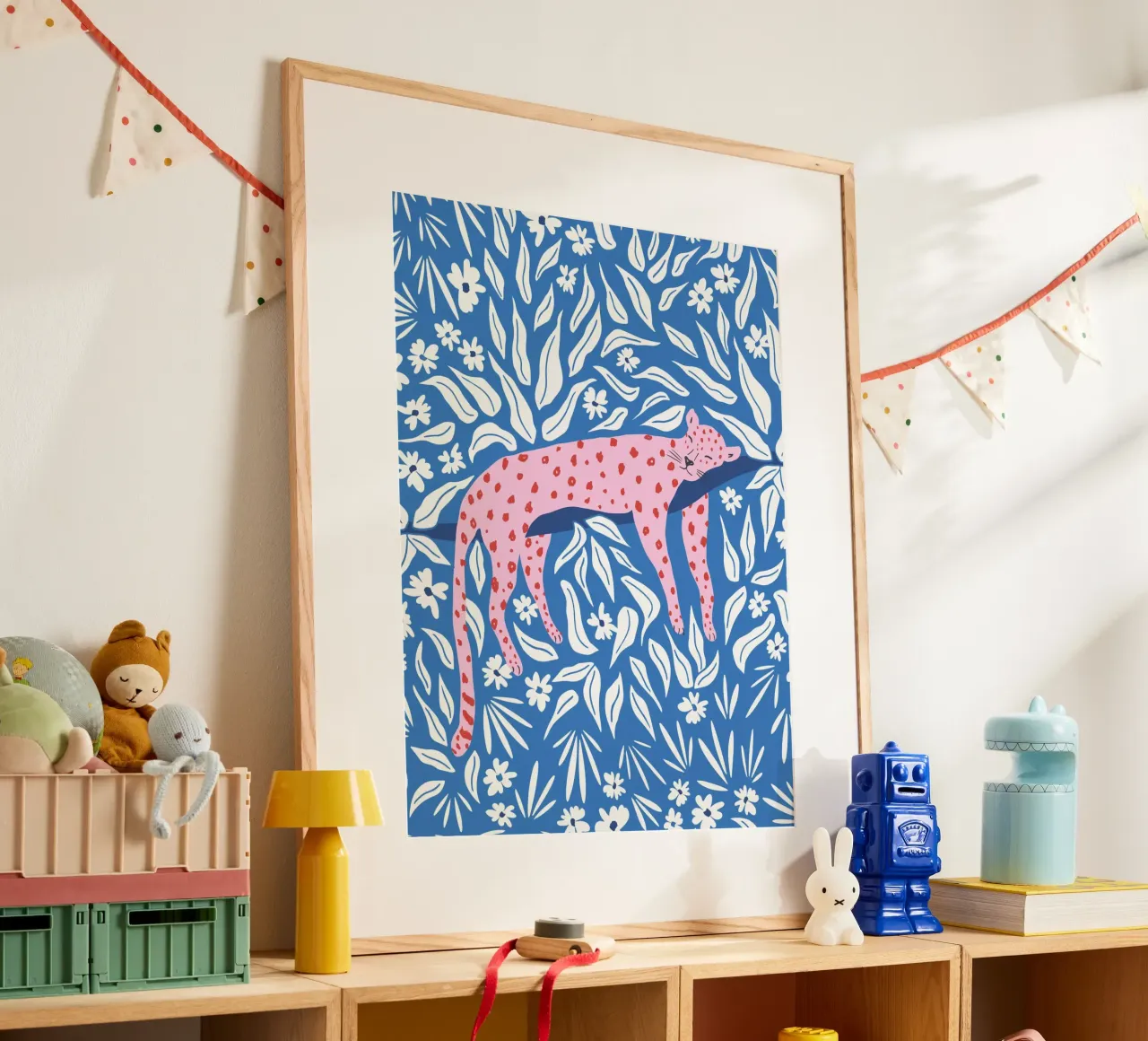 Sleeping leopard vibrant pink red and blue carta hahnemühle da Vivdesign