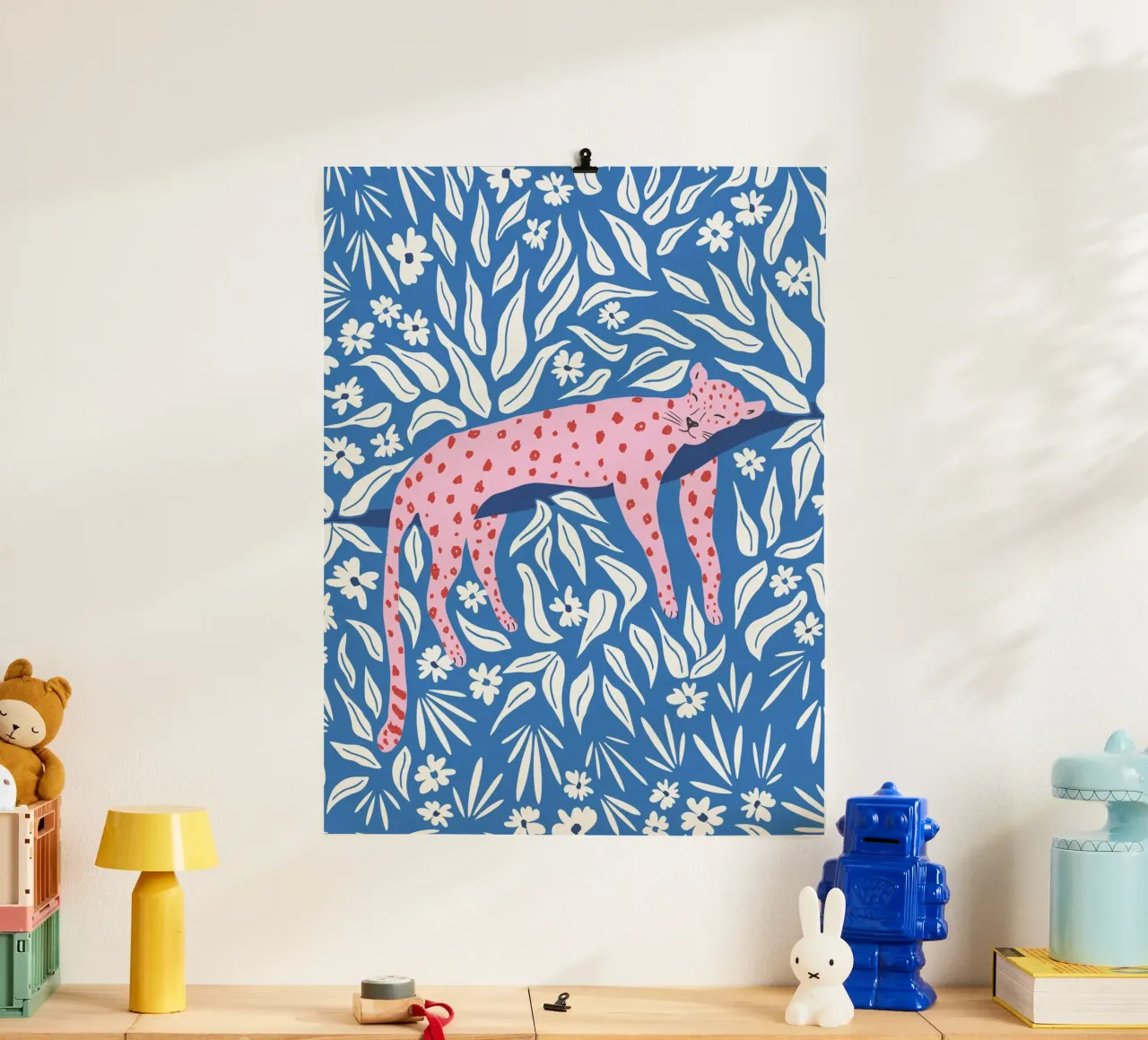 Sleeping leopard vibrant pink red and blue carta hahnemühle da Vivdesign