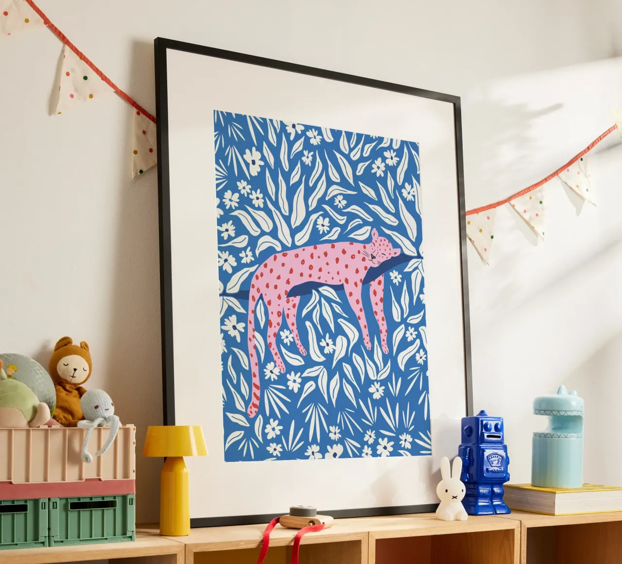Sleeping leopard vibrant pink red and blue carta hahnemühle da Vivdesign