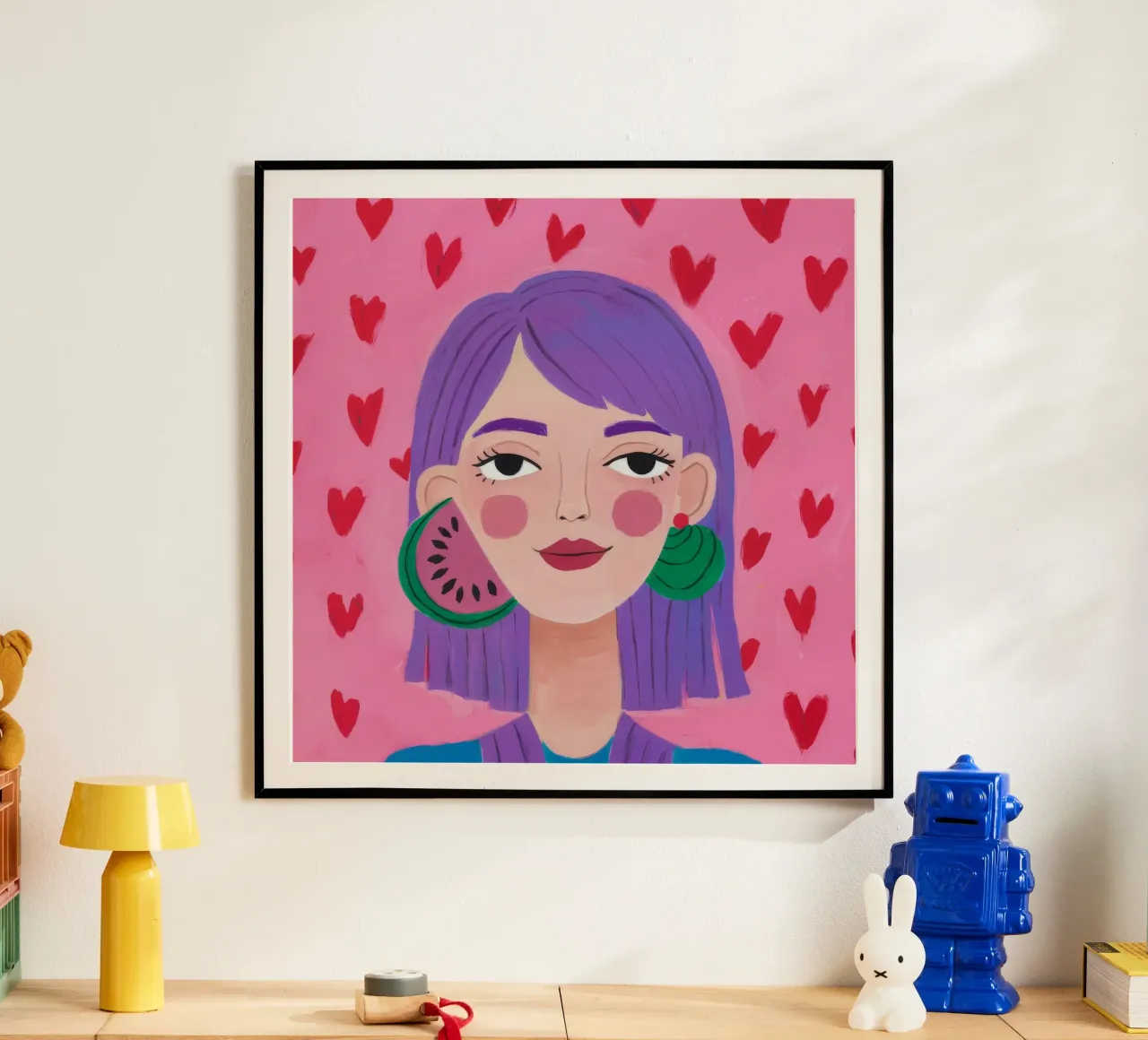 Sogno di cuore viola poster con telaio in legno da Ivory Frame