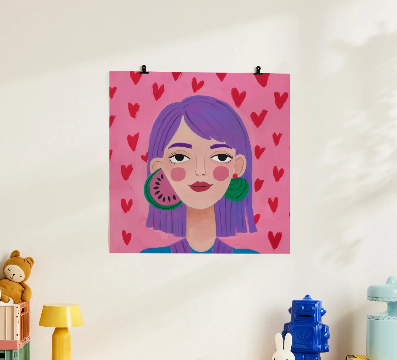 Sogno di cuore viola poster con telaio in legno da Ivory Frame