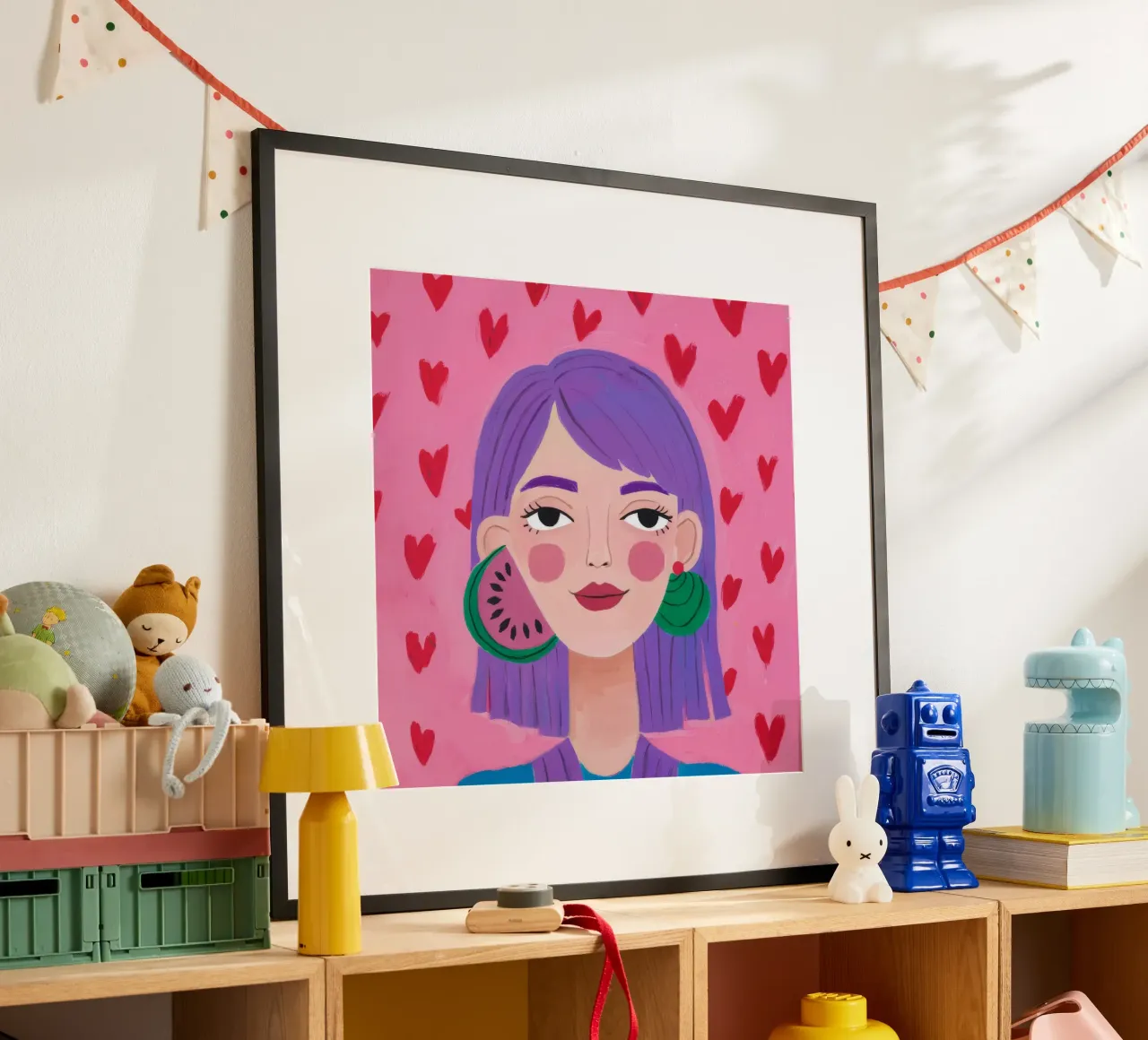 Sogno di cuore viola poster con telaio in legno da Ivory Frame