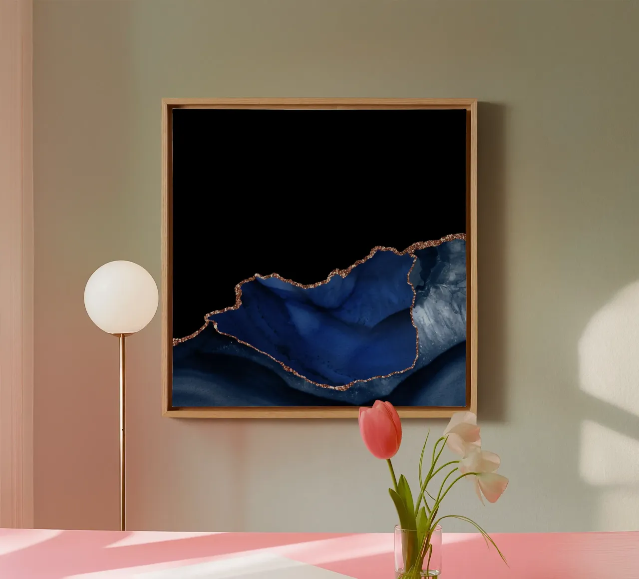 Navy & Rose Gold Agate Texture 06 canvas with Floater frame by Gemstone Textures