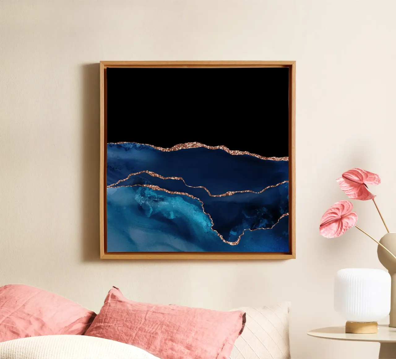 Navy & Rose Gold Agate Texture 07 canvas with Floater frame by Gemstone Textures