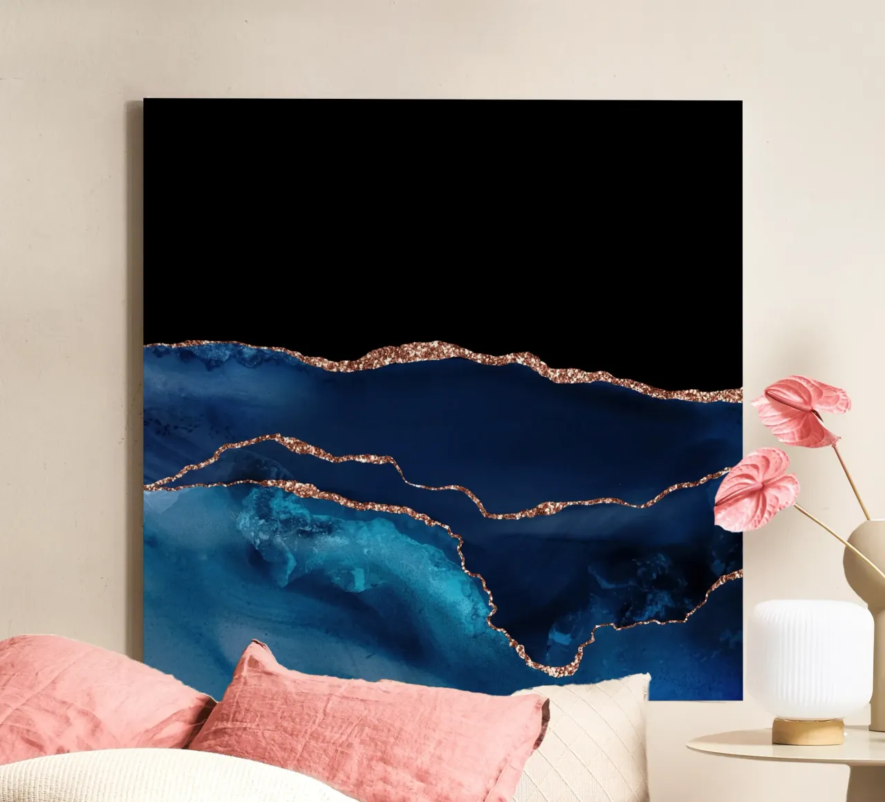 Navy & Rose Gold Agate Texture 07 canvas with Floater frame by Gemstone Textures