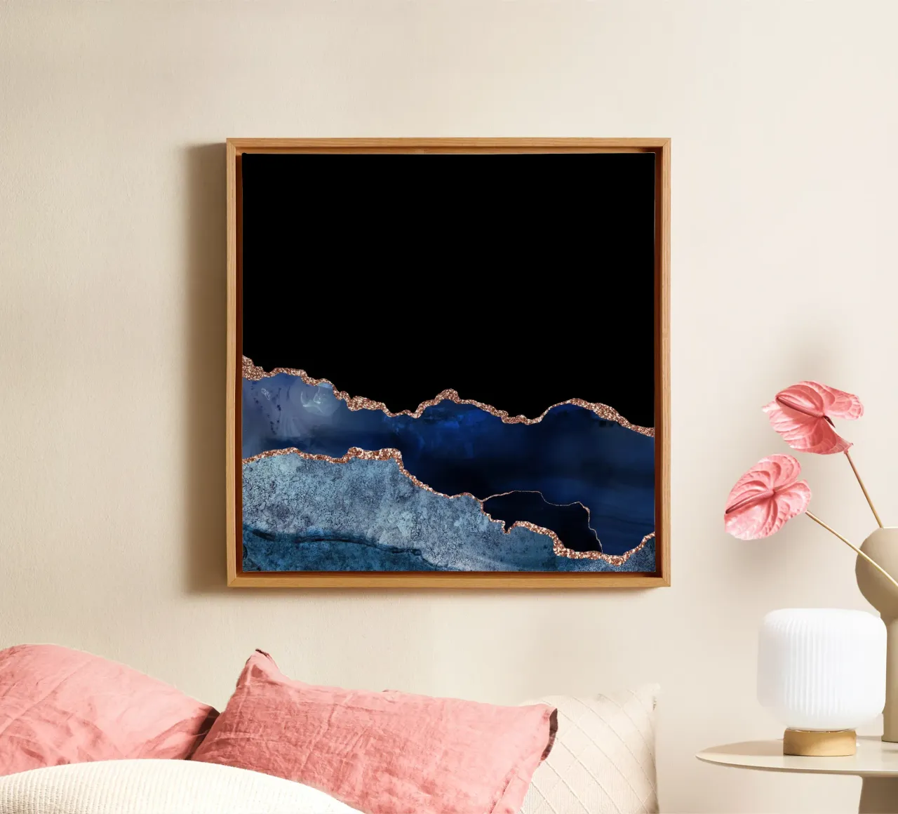 Navy & Rose Gold Agate Texture 10 canvas with Floater frame by Gemstone Textures
