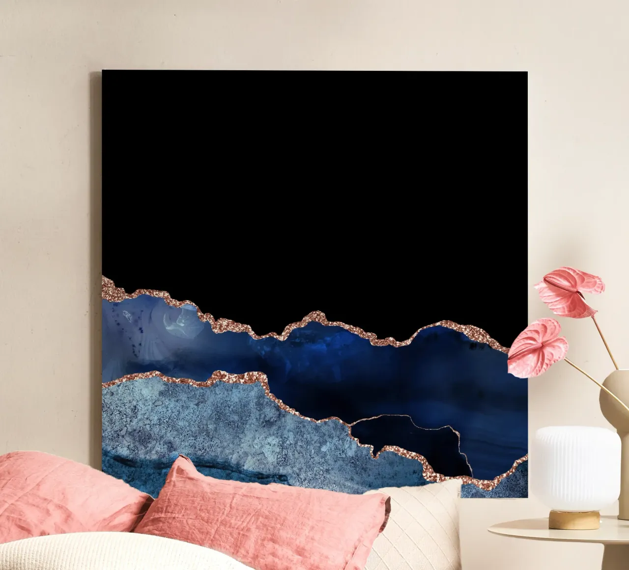Navy & Rose Gold Agate Texture 10 canvas with Floater frame by Gemstone Textures