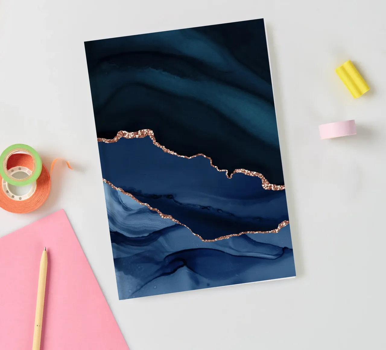 Navy & Rose Gold Agate Texture 12 notebook by Gemstone Textures